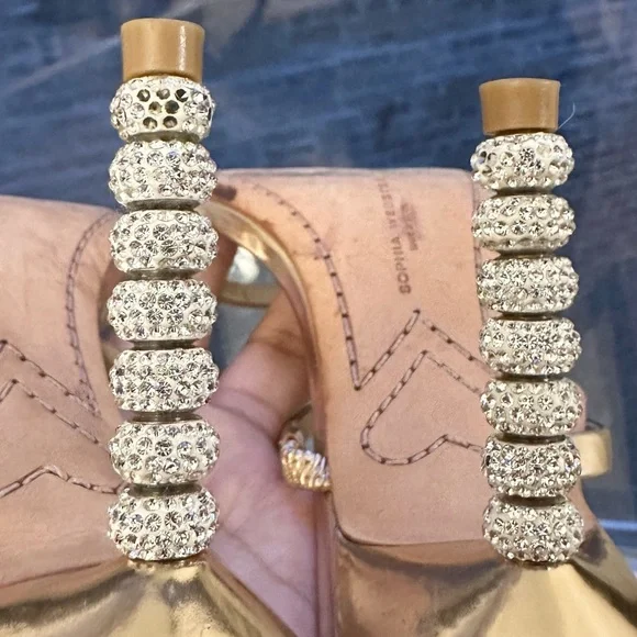 🌺SOPHIA WEBSTER🌺 Rosalind Metallic Crystal-Heel Sandals size 37 - Picture 15 of 17